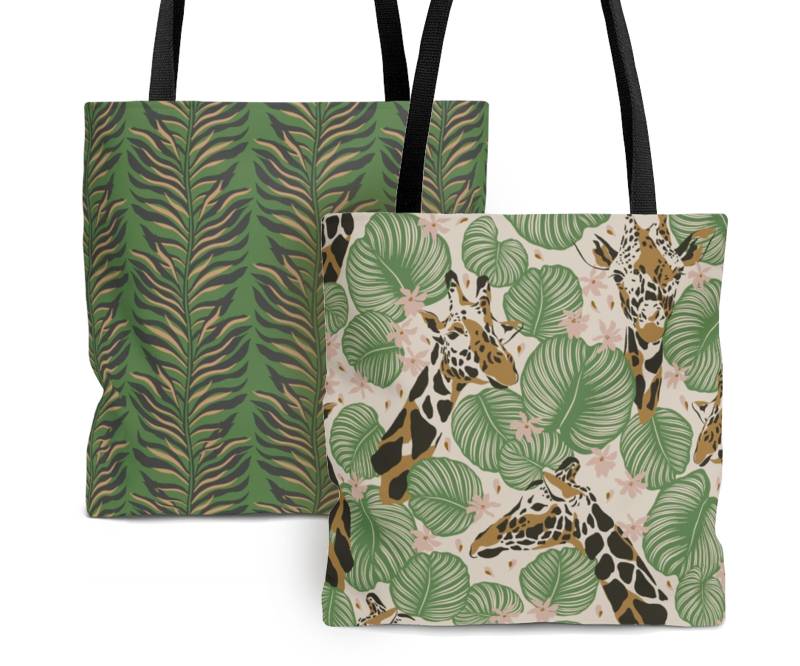 Giraffe - Tote Bag | Jungle Style Front+Back Different Designs Jungle Magic Collection Designer 3 Sizes Black Lining von Freestylebox