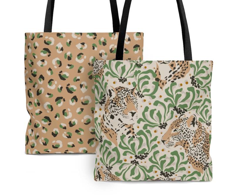 Leopard - Tote Bag | Jungle Style Front+Back Different Designs Jungle Magic Collection Designer 3 Sizes Black Lining von Freestylebox