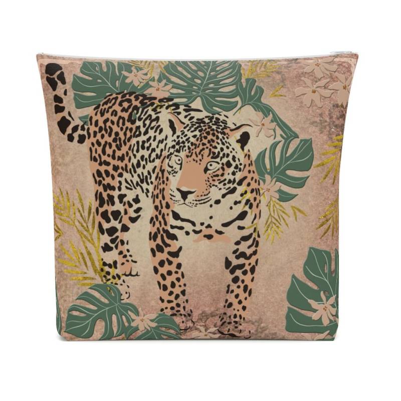Leopard Walking - Accessory Pouch | Boho Inspired Florals Jungle Chic Cosmetic Bag in Rich Design von Freestylebox