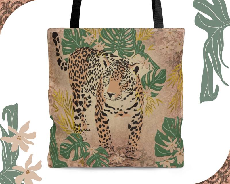 Leopard Walking - Tote Bag | Boho Inspired On Florals Jungle Chic Shoulder Art Vintage von Freestylebox