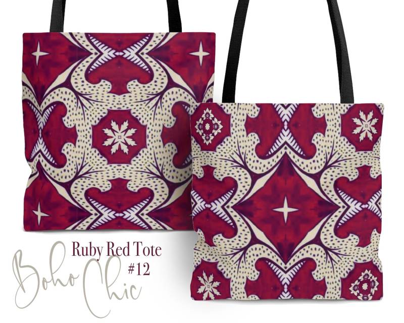 Ruby Red #12 - Tote Bag | Canvas "Boho Chic" Designer Bohemian Stylish Boho 3 Size Black Lining von Freestylebox