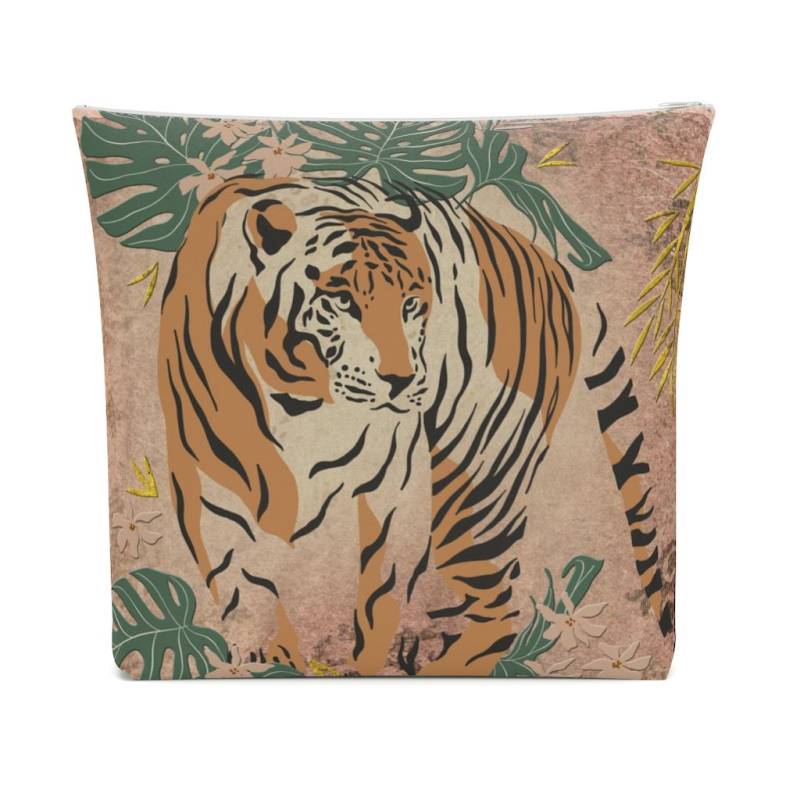 Tiger Walking - Accessory Pouch | Boho Inspired Florals Jungle Artwork Chic Cosmetic Bag in Rich Design von Freestylebox