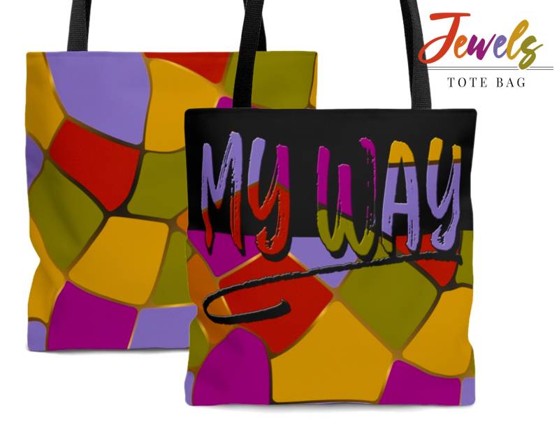 Tote Bag - Jewel Colors | Canvas Designer "My Way" Stylish Pattern 3 Sizes Black Lining von Freestylebox