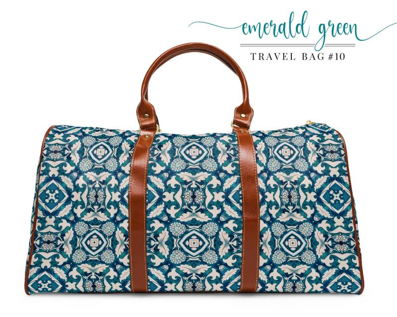 Travel Bag - Emerald Green #10 | Pu Leather Duffle With Traditional "Delft Blue" Pattern Designer Stylish Luggage von Freestylebox