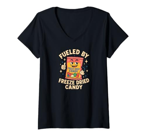 Damen Angetrieben von gefriergetrockneten Süßigkeiten und süßem Snack-Humor T-Shirt mit V-Ausschnitt Damen Angetrieben von gefriergetrockneten Süßigkeiten und süßem Snack-Humor T-Shirt mit V-Ausschnitt von Freeze Dried Halloween Candy Food Festival Lover