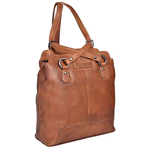 Damen Frauen Tasche Rucksack Lederrucksack | aus weichem hochwertigem Rindsleder - Bag Beutel | Umhängetaschen - Abendtasche | Handtasche - Schultertasche (Hill Burry) (Braun ohne Muster) von Fregery