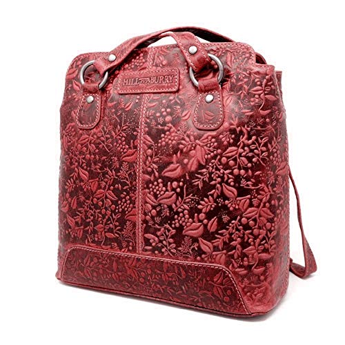 Damen Frauen Tasche und Rucksack Lederrucksack | aus weichem Rindsleder - Vintage Bag Beutel | Umhängetaschen - Abendtasche | Handtasche - Schultertasche (Hill Burry Kollektion) (Rot) von Fregery