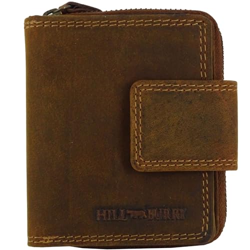 Hill Burry Damen-Geldbörse Frauen Klein | Mini Frauen-Portemonnaie aus echtem Leder | Kleine sichere RFID Damengeldbörse | Geldbeutel mit viele Kredit-Karten-Fächer (Braun ohne Muster) von Fregery