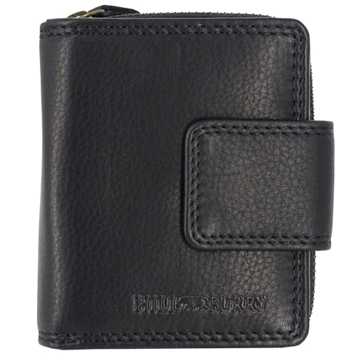 Hill Burry Damen-Geldbörse Frauen Klein | Mini Frauen-Portemonnaie aus echtem Leder | Kleine sichere RFID Damengeldbörse | Geldbeutel mit viele Kredit-Karten-Fächer (Schwarz ohne Muster) von Fregery