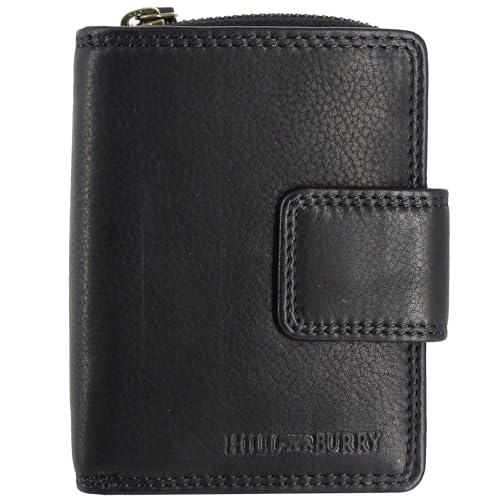 Hill Burry Damen-Geldbörse | Frauen-Portemonnaie echtes Leder Waschleder | Kleine sichere RFID Damengeldbörse | Geldbeutel viele Kredit-Karten-Fächer | Slim-Wallet Münzenfach (XL Schwarz) von Fregery
