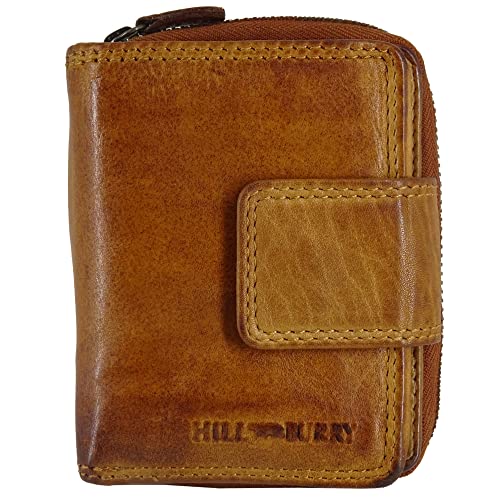 Hill Burry Damen-Geldbörse | Frauen-Portemonnaie echtes Leder Waschleder | Kleine sichere RFID Damengeldbörse | Geldbeutel viele Kredit-Karten-Fächer | Slim-Wallet Münzenfach (Tan) von Fregery