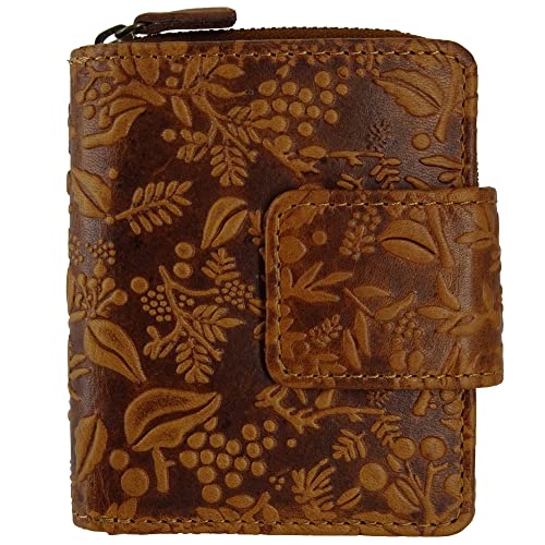 Hill Burry Damen-Geldbörse Klein | Frauen-Portemonnaie aus echtem Leder | Kleine sichere RFID Damengeldbörse | Ladies-Geldbeutel mit viele Kredit-Karten-Fächer | Slim-Wallet Münzenfach Braun von Fregery