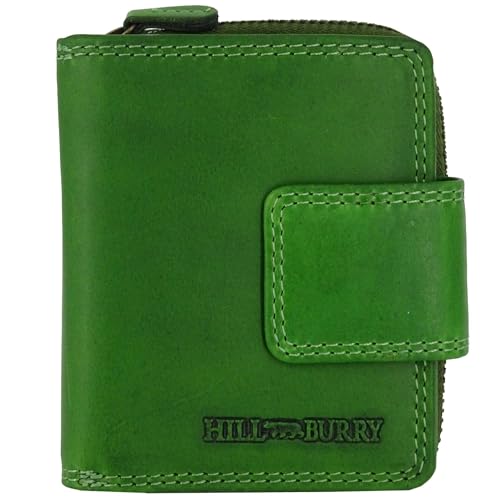 Hill Burry Damen-Geldbörse Klein | Mini Frauen-Portemonnaie aus echtem Leder | RFID Damengeldbörse | Geldbeutel viele Kredit-Karten-Fächer | Slim-Wallet mit Münzenfach (Grün ohne Muster) von Fregery