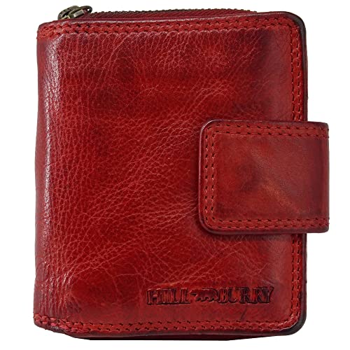 Hill Burry Damen-Geldbörse Klein | Mini Frauen-Portemonnaie aus echtem Leder | RFID Damengeldbörse | Geldbeutel viele Kredit-Karten-Fächer | Slim-Wallet mit Münzenfach (Rot Waschleder) von Fregery