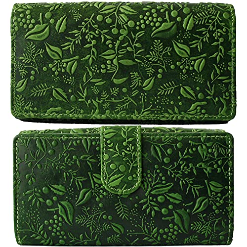 Hill Burry Geldbörse Damen viele Fächer aus Echtesleder Leder Echtleder Portemonnaie Geldbörsen Portmonee RFID Blocker Geschenk grün (XL) von Fregery