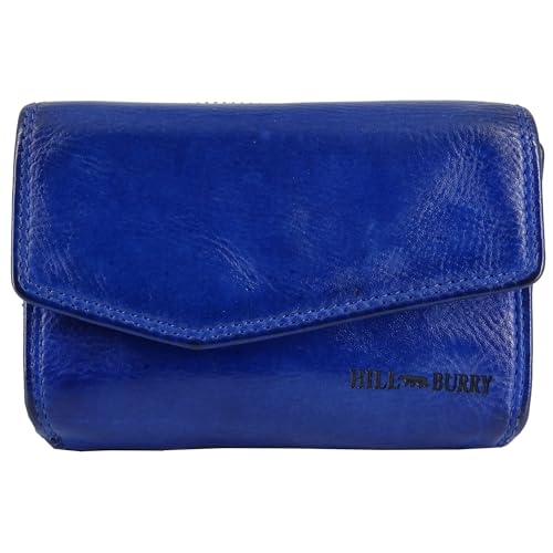 Hill Burry Geldbörse Geldtasche Damen viele Fächer Echtes Leder Echtleder Portemonnaie Geldbörsen Portmonee braun RFID Waschleder Wallet blau von Fregery