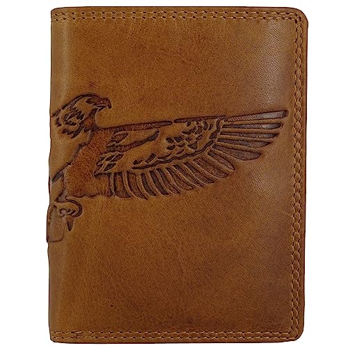 RFID Herren Damen Ledergeldbörse Brieftasche Wallet Portmonee | Flügel Wings Adler | aus echtem Leder braun (Hill Burry) (Hochformat) von Fregery