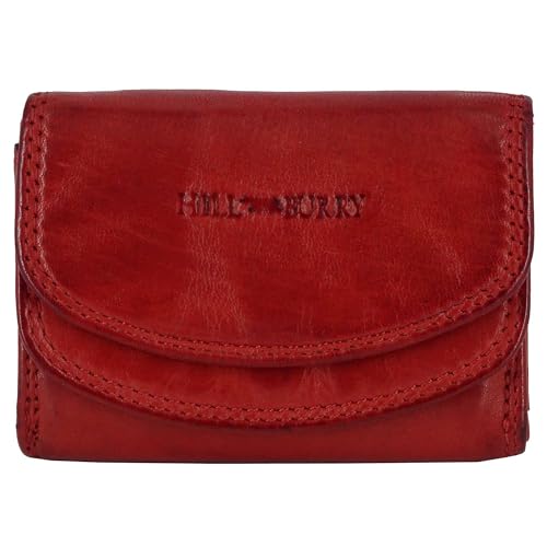 RFID Schutz kleine Geldbörse Portemonnaie, Portmonee aus Leder Frauen Damen Langbörse Geldbeutel Geldtasche Frauen (Hill Burry ca. 10,6 cm, Höhe ca. 7,9 cm, Breite 3,0 cm) (Rot Waschleder) von Fregery
