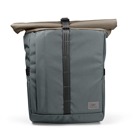 Freibeutler Rolltop Rucksack Damen & Herren Recyceltem PET Roll Top Backpack Lässige Rucksäcke für Freizeit, Uni & Schule, Wasserabweisend, Flexibel & mit Laptop Fach (Schwarzes Armband) von Freibeutler