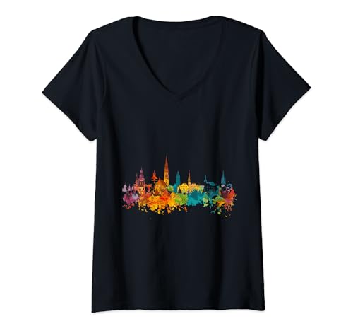 Damen Freiburg im Breisgau T-Shirt mit V-Ausschnitt Damen Freiburg im Breisgau T-Shirt mit V-Ausschnitt von Freiburg im Breisgau Skyline Germany