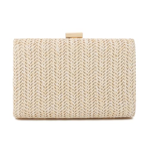 Freie Liebe Stroh-Clutch-Geldbörsen für Damen, Sommer, Abendtasche, Bast, Crossbody, Geldbörse, gewebte Strandhandtaschen, Weiss/opulenter Garten von Freie Liebe