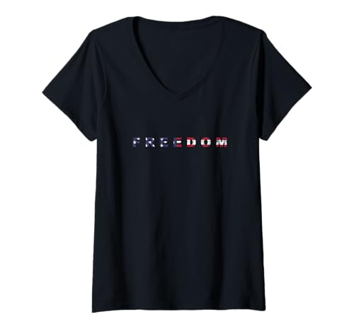 Damen Amerikanische Freiheit Flagge T-Shirt mit V-Ausschnitt Damen Amerikanische Freiheit Flagge T-Shirt mit V-Ausschnitt von Freies Amerika