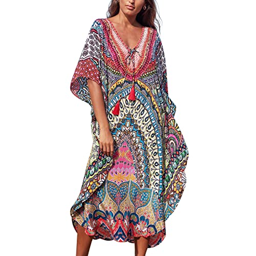 Freiesoldaten Frauen Strand Bikini Zudecken Sommer Lose Kurzarm Bademode V-Ausschnitt Strand Langes Kleid von Freiesoldaten