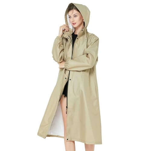 Freiesoldaten Frauen Wasserdicht Regenjacke Leichtgewicht Mit Kapuze Langer Regenmantel Außenbereich Schnell trocken Regenkleidung von Freiesoldaten