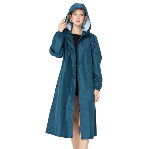 Freiesoldaten Frauen Wasserdicht Regenjacke Leichtgewicht Mit Kapuze Langer Regenmantel Außenbereich Schnell trocken Regenkleidung von Freiesoldaten