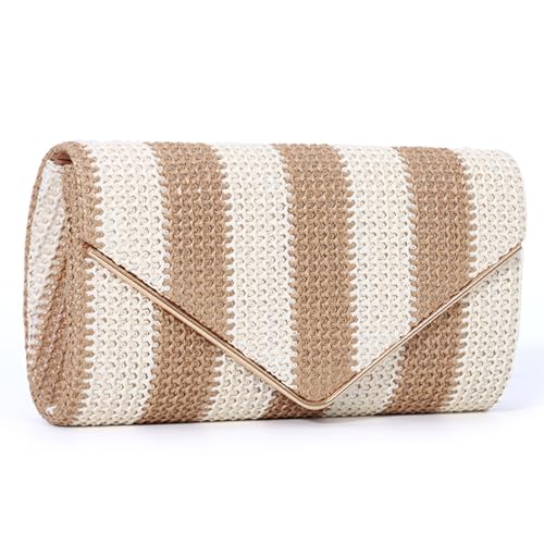 Freiesoldaten Stroh Clutch Geldbörse für Frauen Abend Umschlag Tasche Sommer Geflochten Strand Crossbody Handtasche mit Kettenriemen von Freiesoldaten