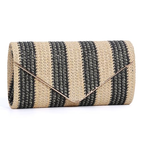 Freiesoldaten Stroh Clutch Geldbörse für Frauen Abend Umschlag Tasche Sommer Geflochten Strand Crossbody Handtasche mit Kettenriemen von Freiesoldaten