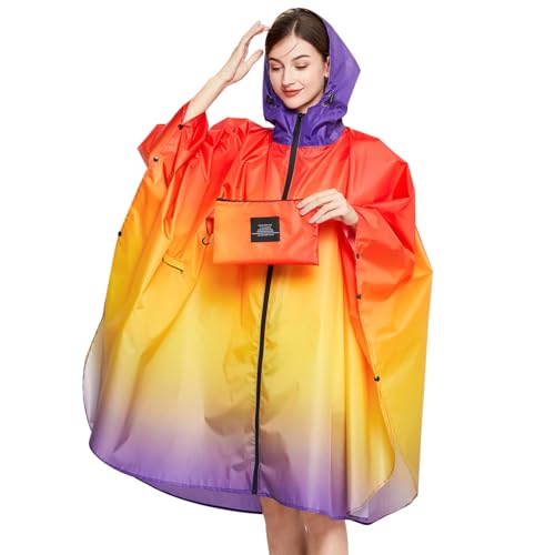 Freiesoldaten Wasserdicht Regen Poncho für Frauen Leichtgewicht Gradiant Regenmantel mit Kapuze Wiederverwendbar Außenbereich Regencape von Freiesoldaten