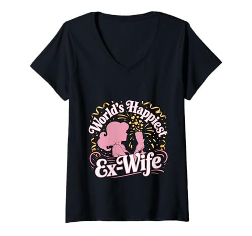 Damen World's Happiest Ex-Wife Post Divorce Freedom T-Shirt mit V-Ausschnitt Damen World's Happiest Ex-Wife Post Divorce Freedom T-Shirt mit V-Ausschnitt von Freiheit und Scheidungsstimmung entfesselt