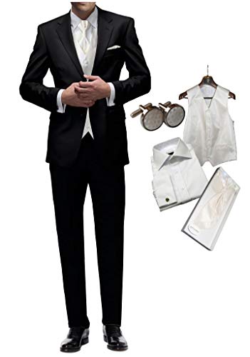 Hochzeitsanzug 8 TLG Set Freiherr v. Falkenhausen schwarz Slim fit Anzug zur Hochzeit mit Weste Elfenbein Ivory Paket (90) von Freiherr von Falkenhausen Cerimonia