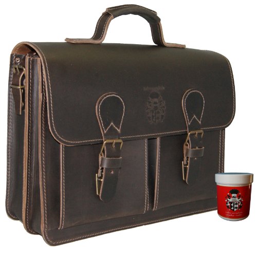 FREIHERR VON MALTZAHN Aktentasche Galileo 1, 40 cm, braun, Bio-Leder, Made in Germany + Lederpflege von Freiherr von Maltzahn