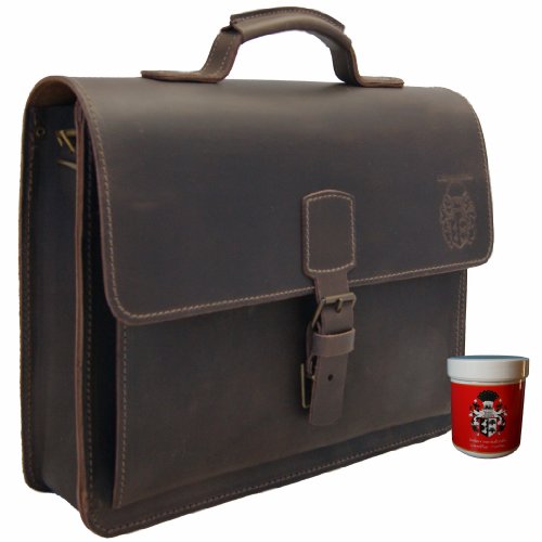 Freiherr von Maltzahn Aktentasche LEIBNIZ, 36 cm, braun, Made in Germany + Lederpflege von Freiherr von Maltzahn