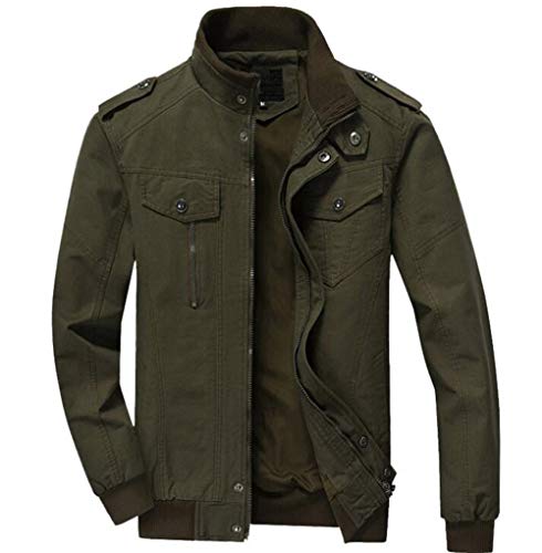 Freitop Jacke Herren Softshell mit Stehkragen Übergröße Übergangs Jacke Kurz Mantel Herrenjacke Trenchcoat Slim fit Jacket Winterjacke Feldjacke für Business Jungen Frühling Herbst Winter Militärgrün von Freitop