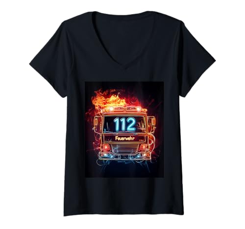 Damen Abstrakter Feuerwehr Löschzug Feuerwehrauto 112 T-Shirt mit V-Ausschnitt Damen Abstrakter Feuerwehr Löschzug Feuerwehrauto 112 T-Shirt mit V-Ausschnitt von Freiwillige Feuerwehr Merchandise Ltd.