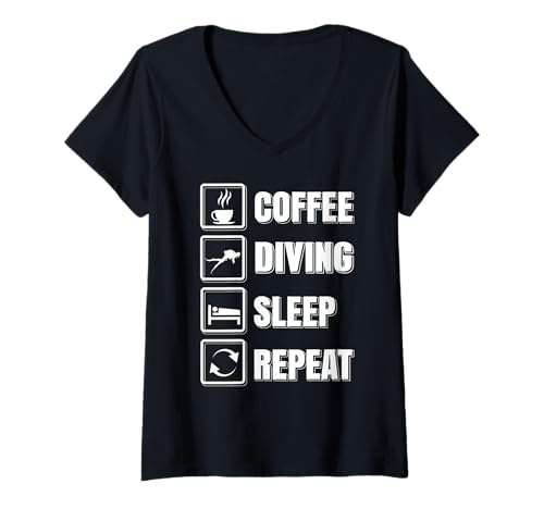Damen Kaffee Tauchen Pause Neustart Lustiger Taucher T-Shirt mit V-Ausschnitt Damen Kaffee Tauchen Pause Neustart Lustiger Taucher T-Shirt mit V-Ausschnitt von Freizeit Scuba Fan Tauchen Minimalistisch