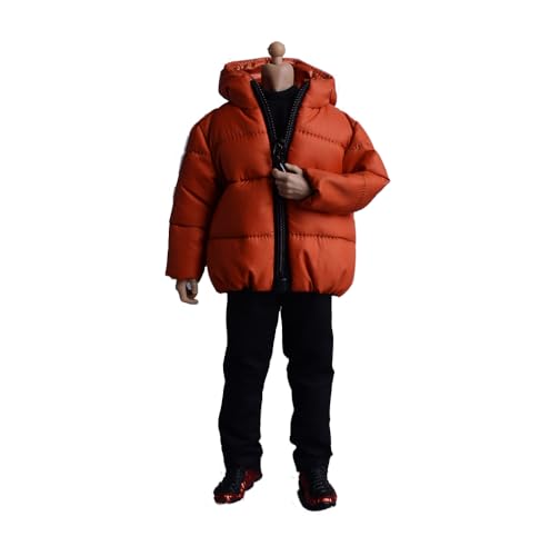 Fremego 1/12 Skala Männliche Kleidung, Herren Daunenjacke Puffer Jacke Reißverschluss Hoodie Mantel Outfit Kleidung für 6inch Männliche Action Figur Körper (Orange) von Fremego