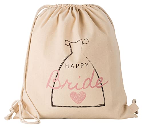 FremiBag Happy Bride Stoffbeutel - Turnbeutel für den JGA Junggesellinnenabschied aus Baumwolle Einheitsgrösse natur von FremiBag