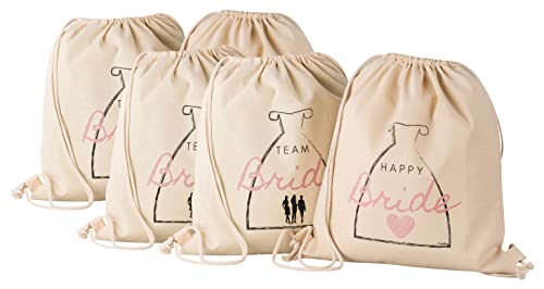 FremiBag Happy Bride & Team Bride Stoffbeutel Set - Turnbeutel für den JGA Junggesellinnenabschied aus Baumwolle von FremiBag