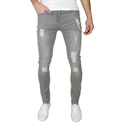 Fremont & Harris Razor Herren Ripped Super Skinny Fit Stretch Denim Jeans, grau, 34 W/34 L von Fremont & Harris