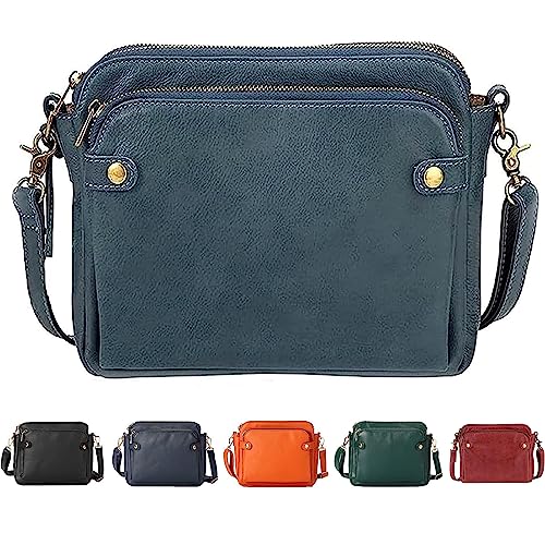 Gpmsign Umhängetasche, dreilagige Umhängetasche aus Leder und Clutch, Damen-Umhängehandtaschen mit mehreren Fächern, modische mehrlagige Geldbörsen (Blau) von Frenaki