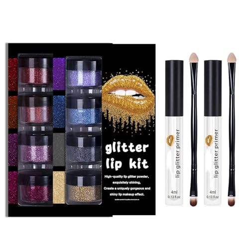 Sheglittary Glitter Lip Kit, Sheglittary 4 Color Glitter Lippenstift mit Lippenprimer und Pinsel, Diamond Shiny Lippenpulver Set, Funkelnder Lipgloss, Langlebig wasserdicht (2PCS-A&B) von Frenaki