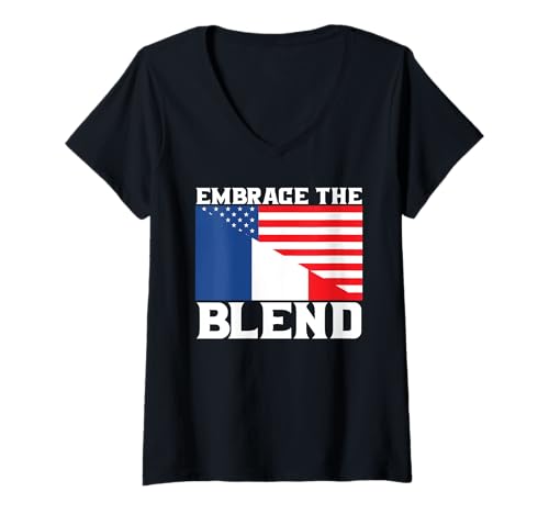 Damen Halb Französisch Halb Amerikanische USA Flagge Frankreich Amerikan T-Shirt mit V-Ausschnitt Damen Halb Französisch Halb Amerikanische USA Flagge Frankreich Amerikan T-Shirt mit V-Ausschnitt von French American USA Flag France Country