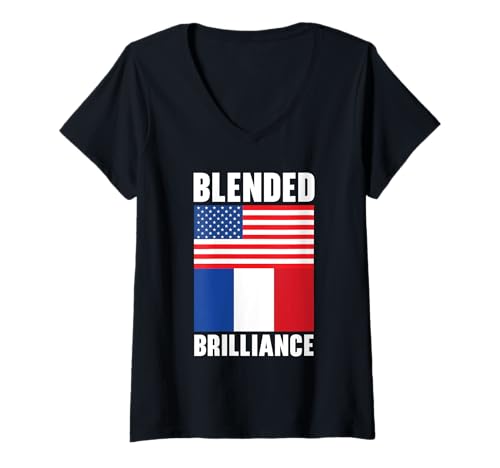 Damen Halb Französisch Halb Amerikanische USA Flagge Frankreich Amerikan T-Shirt mit V-Ausschnitt Damen Halb Französisch Halb Amerikanische USA Flagge Frankreich Amerikan T-Shirt mit V-Ausschnitt von French American USA Flag France Country