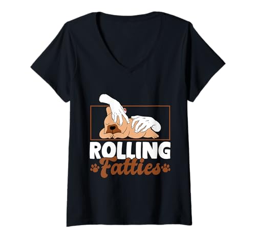 Damen Rolling Fatties Funny French Bulldog Design T-Shirt mit V-Ausschnitt Damen Rolling Fatties Funny French Bulldog Design T-Shirt mit V-Ausschnitt von French Bulldog Dog Humor Meme Men Women Kids