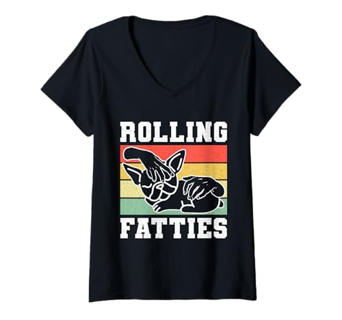 Damen Rolling Fatties Funny French Bulldog Design T-Shirt mit V-Ausschnitt Damen Rolling Fatties Funny French Bulldog Design T-Shirt mit V-Ausschnitt von French Bulldog Dog Humor Meme Men Women Kids