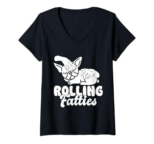 Damen Rolling Fatties Funny French Bulldog Design T-Shirt mit V-Ausschnitt Damen Rolling Fatties Funny French Bulldog Design T-Shirt mit V-Ausschnitt von French Bulldog Dog Humor Meme Men Women Kids